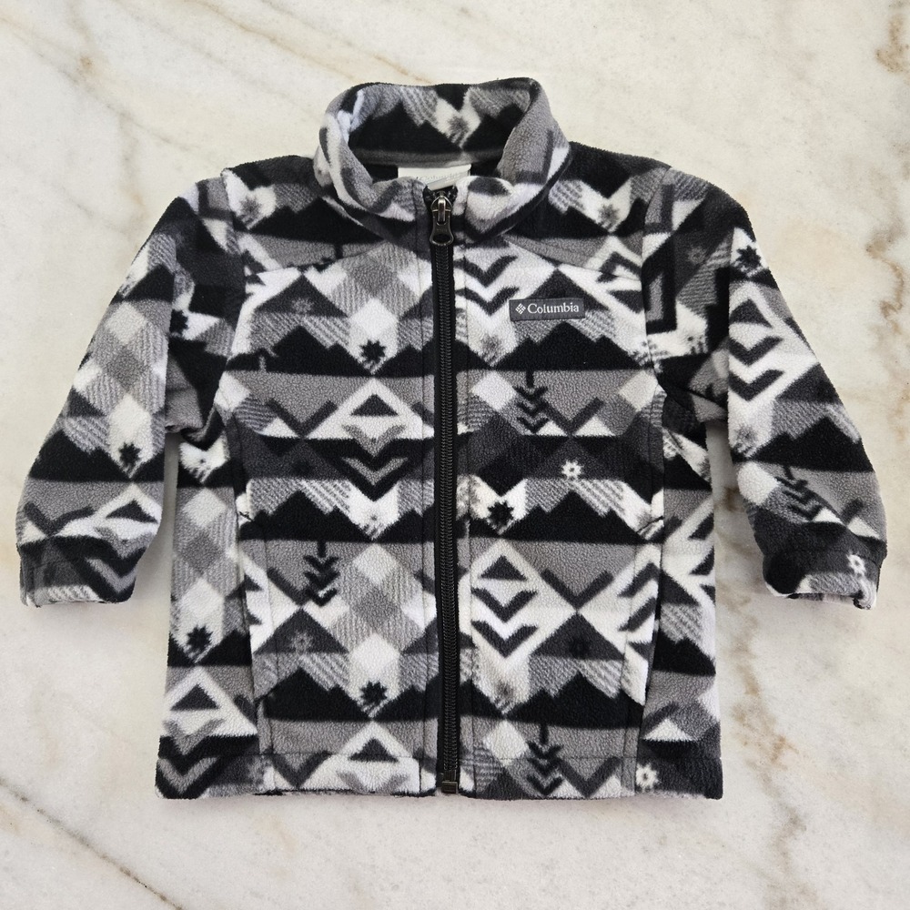 Columbia Boys 6-12M Full Zip Fleece Jacket Geometric Toddler Gray Gorpcore